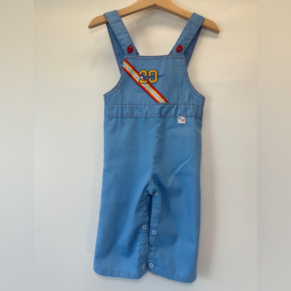 VTG Kid Stuff Blue Overalls Baseball Stripe 60s 70s Baby Toddler 18M Made in USA